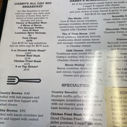 Gabby's Kitchen - Menu page 1