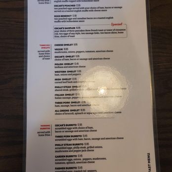 Oscar's All American Grill - Menu - Back - Breakfast & Brunch Near Me - South Windsor, Connecticut