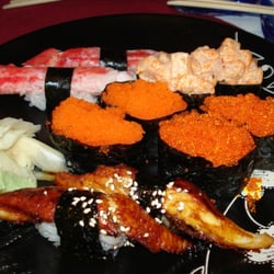 Osaka Sushi - Taraba Gani (King Crab),  Spicy Hotategai, Masago, Tobbiko & Unagi