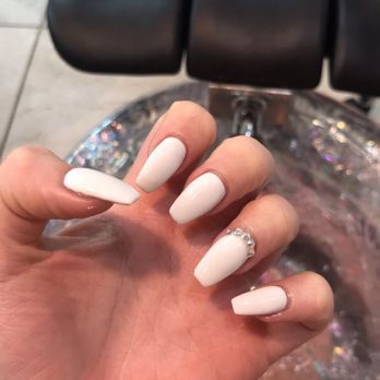 Lotus Day Spa - White Coffin Nails with Rhinestones. - Nail Salons Near Me - Norfolk, Virginia Lotus Day Spa - White Coffin Nails with Rhinestones. - Nail Salons Near Me - Norfolk, Virginia