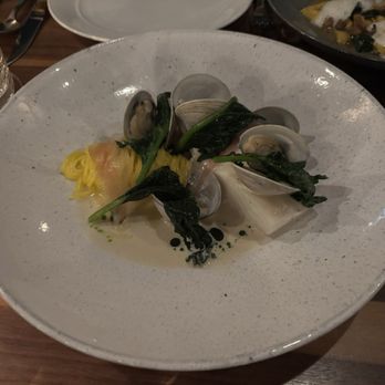 Spring - Halibut with clams, tagliolini, spinach, guanciale - New American Near Me - Marietta, Georgia