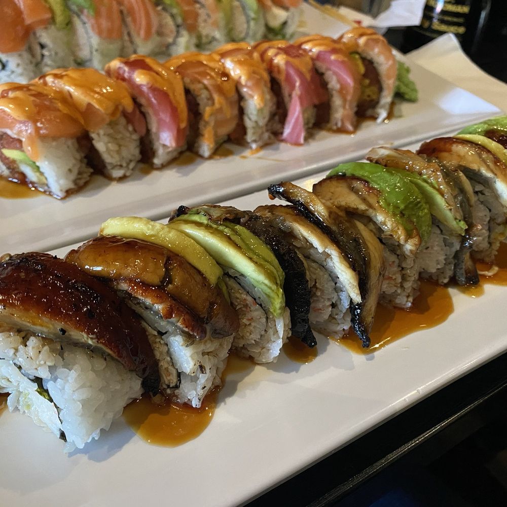 Arigato Sushi - Front to back--Amazing Roll, Red & Sweet Roll, Alaska Roll - Sushi Bars Near Me - Salinas, California Arigato Sushi - Front to back--Amazing Roll, Red & Sweet Roll, Alaska Roll - Sushi Bars Near Me - Salinas, California