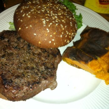 Yellowstone Mine - Buffalo burger cooked medium and sweet potato as the side. - American Near Me - Gardiner, Montana Yellowstone Mine - Buffalo burger cooked medium and sweet potato as the side. - American Near Me - Gardiner, Montana