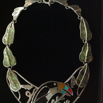 Fancy That - Mexico, Artist signed, Sterling  Necklace, inlay Mexican Malachite, Onyx, MOP, Coral, Turquoise, Part of collection this Artist - Jewelry Near Me - Belmont, Massachusetts
