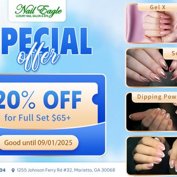 Nail Eagle - NAIL EAGLE - SPECIAL FULL SET OFFER 
Nail Eagle is treating you to a glam upgrade! - Nail Salons Near Me - Marietta, Georgia