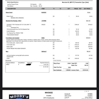 Moody's Tire & Auto Service - Invoice #4 - Tires Near Me - Franklin, Tennessee Moody's Tire & Auto Service - Invoice #4 - Tires Near Me - Franklin, Tennessee