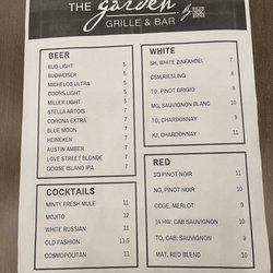 The Garden Grille & Bar - Bar menu