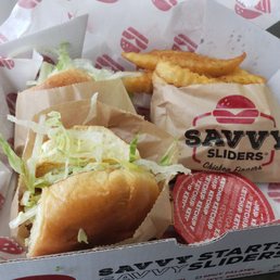 This is the Box #7. Fried Chicken and the Angus Burger slider with seasoned fries.