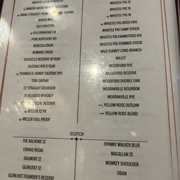 Extensive Whiskey & Scotch List