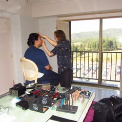 Natalie applying make-up at the Mont Bleu Hotel.