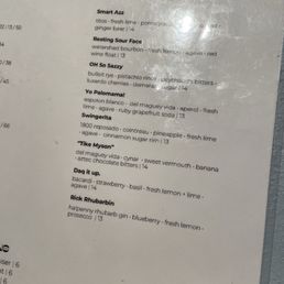 Cocktail menu