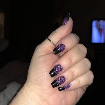 Happiness Nails - Ombré black with pink glitter by Ken - Nail Salons Near Me - Pomona, California Happiness Nails - Ombré black with pink glitter by Ken - Nail Salons Near Me - Pomona, California