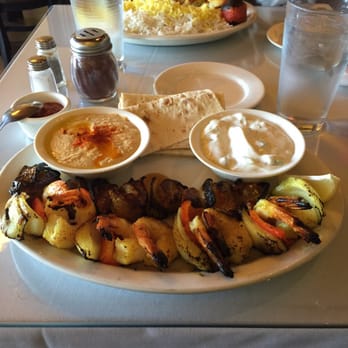 Kababbq Grill & Café - Combo C: Lamb & Shrimp kabob w/ 2 sides (hummus & yogurt) very delish! - Persian/Iranian Near Me - San Rafael, California Kababbq Grill & Café - Combo C: Lamb & Shrimp kabob w/ 2 sides (hummus & yogurt) very delish! - Persian/Iranian Near Me - San Rafael, California