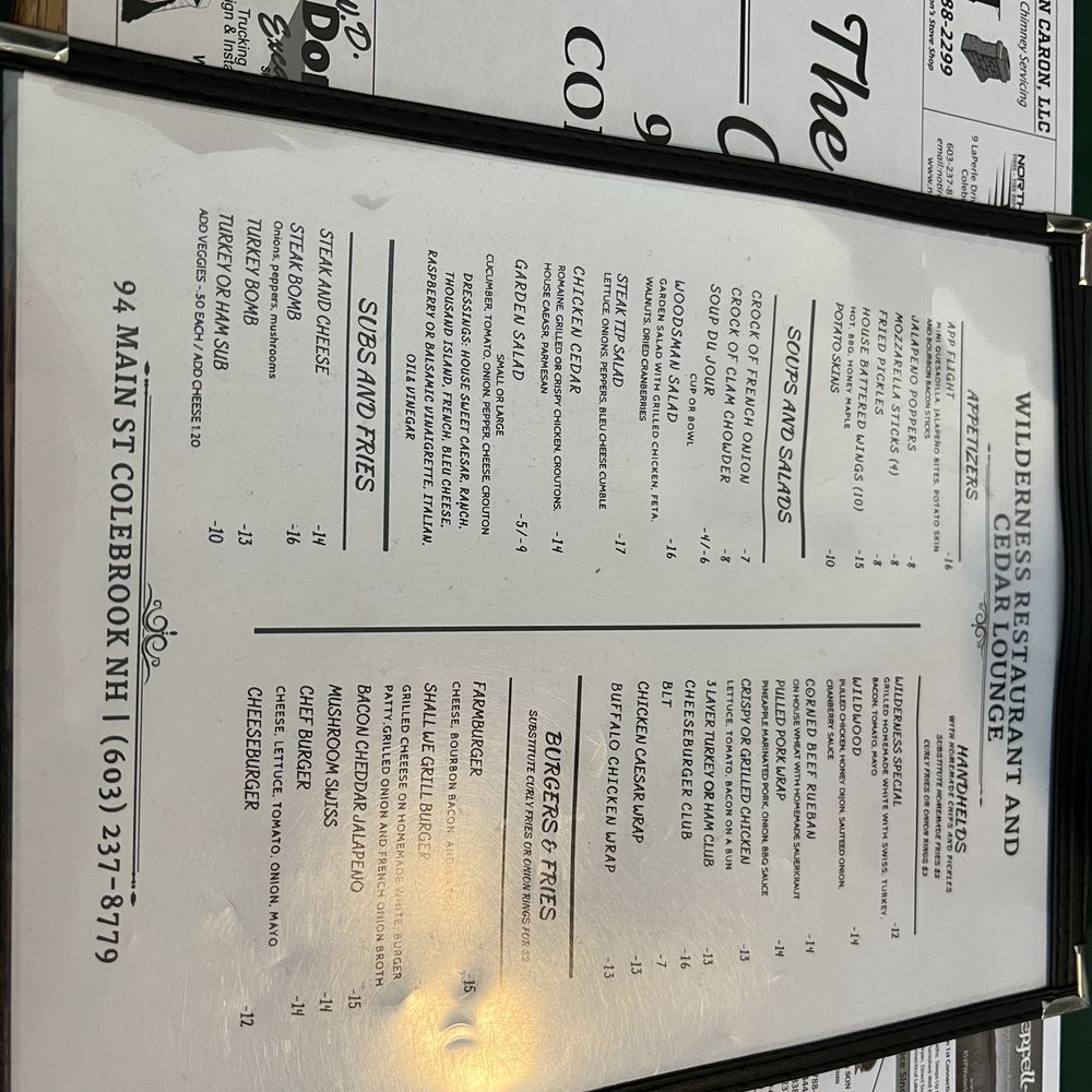 Wilderness Restaurant - Menu - American Near Me - Colebrook, New Hampshire