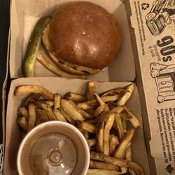 Chicken burger, fries