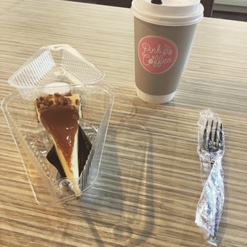 Pink Coffee - Medium chai tea + a slice of turtle cheesecake. So good. - Desserts Near Me - Garland, Texas