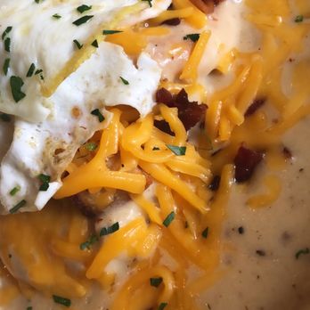 Northside Kitchenette - Kitchenette Sink:  1/2 order of biscuits, gravy, two eggs over easy, bacon, peasant potatoes, and cheddar cheese (aka friggin' delicious) - Soup Near Me - Indianapolis, Indiana