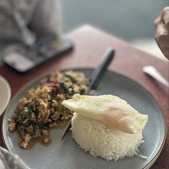 Fuzion Five - Pad Kra Pao: pork & holy basil-stir-fry served w/white rice & fried egg - Vietnamese Near Me - Palm Springs, California Fuzion Five - Pad Kra Pao: pork & holy basil-stir-fry served w/white rice & fried egg - Vietnamese Near Me - Palm Springs, California