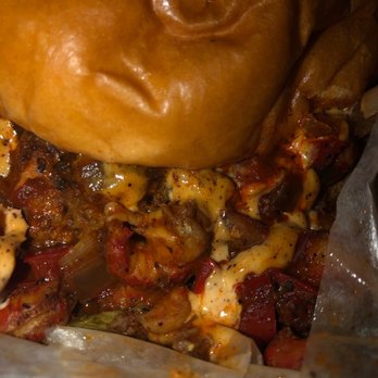 Mix'D UP Burgers - Cajun Burger( sautéed crawfish, onions, peppers, with lettuce, and topped with franks red hot, chili aioli) - New American Near Me - Atlanta, Georgia Mix'D UP Burgers - Cajun Burger( sautéed crawfish, onions, peppers, with lettuce, and topped with franks red hot, chili aioli) - New American Near Me - Atlanta, Georgia