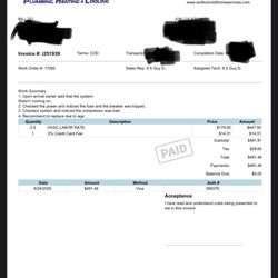 Wolfschmidt Plumbing, Heating & Cooling - bill