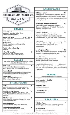 Menu photo 5 Mainland Container Co Kitchen & Bar Mount Pleasant, SC