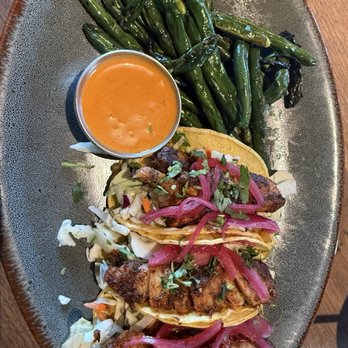Eureka! - Fish Tacos and Side Charred Green Beans - American Near Me - Tempe, Arizona