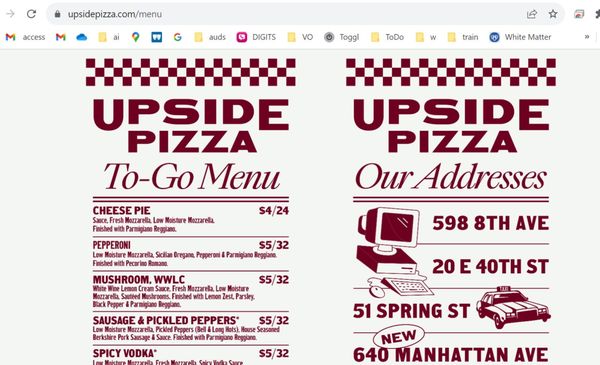 Menu photo 1 Upside Pizza Brooklyn, NY