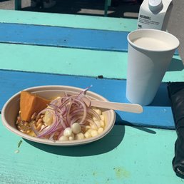Ceviche Mixto & lager from low tide bar a few windows down