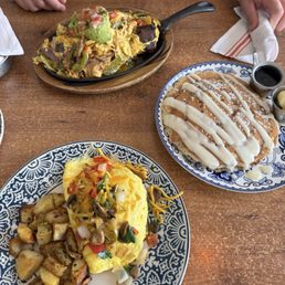 Skillet, Veggie BYO omelette, cream cheese pancakes Skillet, Veggie BYO omelette, cream cheese pancakes