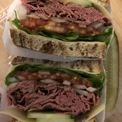 Old Nelson Food Market - Roast Beef Specialty Sandwich #5. A personal favorite. Swiss, cucumber, romaine, tomato, horseradish on rye. I had them add onion.