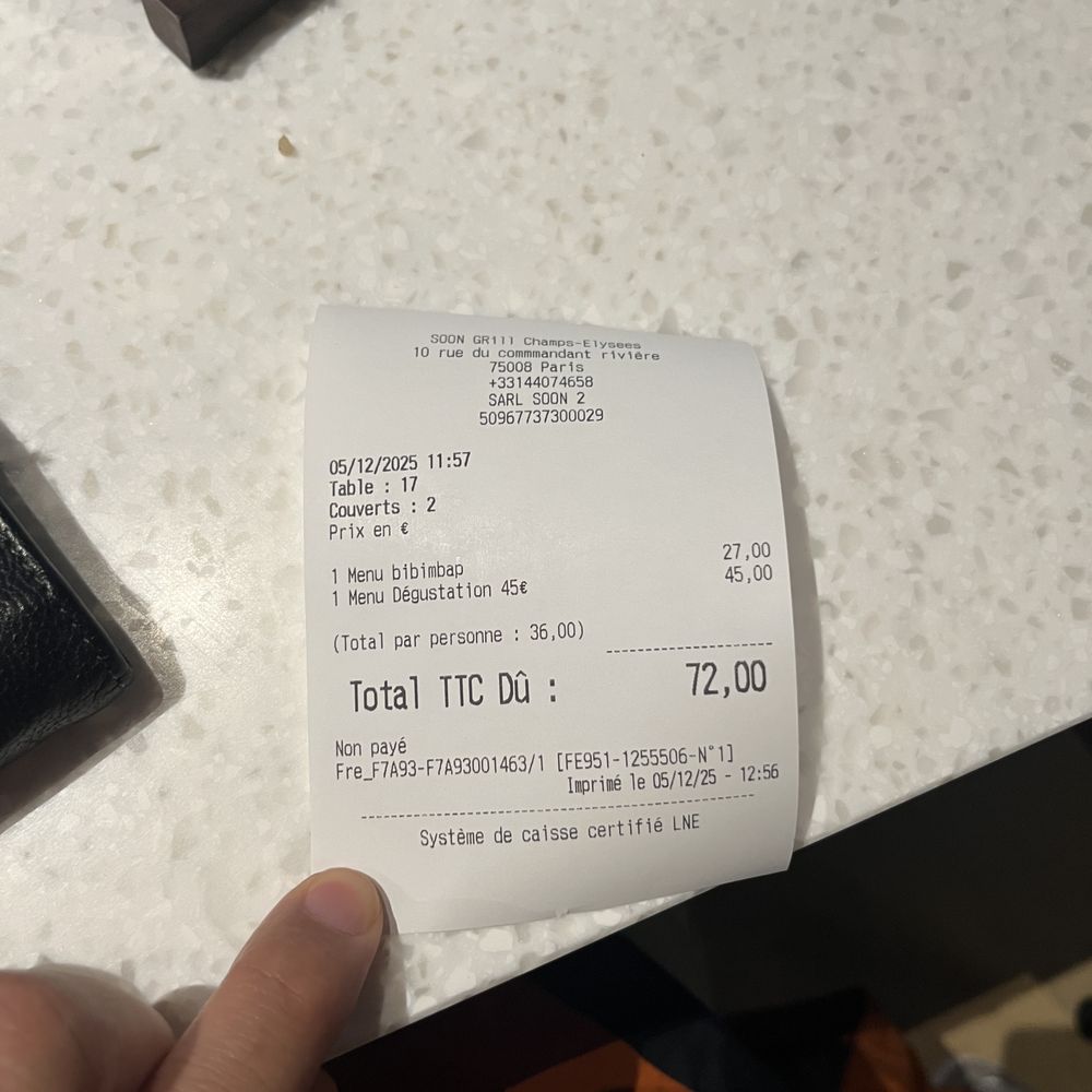 Soon - Total bill - Korean Near Me - Paris, 75