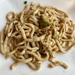 Chicken lo mein with homemade lo mein noodles. There's a hint of a vegetable in there, but mostly noodles and chicken. I'm not complaining..