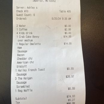 At Sunrise - Price breakdown - Breakfast & Brunch Near Me - Imperial, Missouri