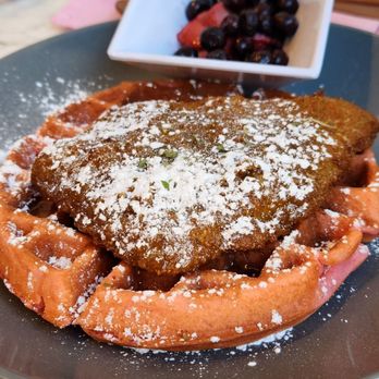 2 Chix - Chicken and waffles with a side of fruit - Breakfast & Brunch Near Me - Brooklyn, New York