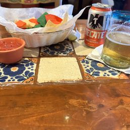 Chips & Salsa and Tecate while waiting for my lunch entree.