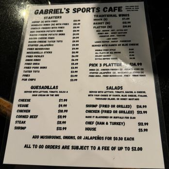 Gabriel's Cafe - Menu - Sports Bars Near Me - Birmingham, Alabama