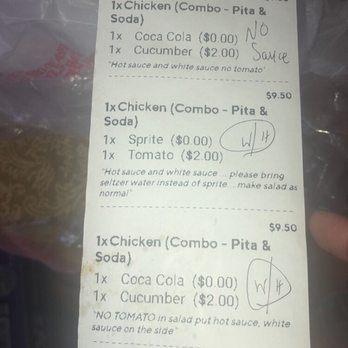 Halal Bros Grill Rosedale - Receipt shows my instructions that they didn't follow! - Halal Near Me - Queens, New York