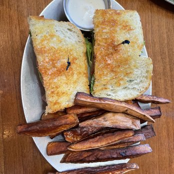 Brick's - Frisco burger with sweet potato planks - New American Near Me - Placerville, California Brick's - Frisco burger with sweet potato planks - New American Near Me - Placerville, California