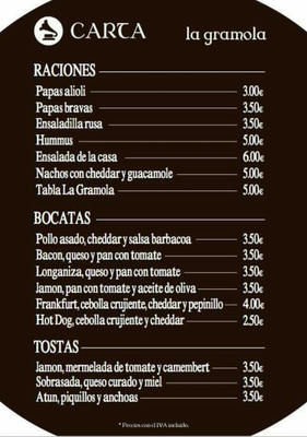 Menu photo 2 La Gramola Rosales Zaragoza, Z