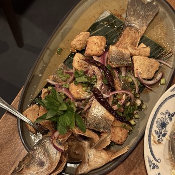 Wayla - larb pla tod (fried branzino) - Thai Near Me - New York, New York