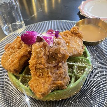 Breaking Dawn Brunch - Resting Brunch Face (fried chicken and pandan waffle) - Breakfast & Brunch Near Me - Los Gatos, California