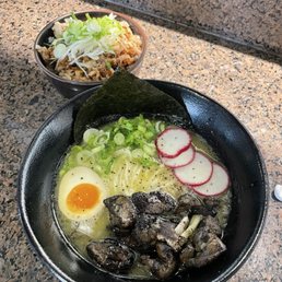 Japanese Bbq chicken ramen with diced pork char siu Japanese Bbq chicken ramen with diced pork char siu
