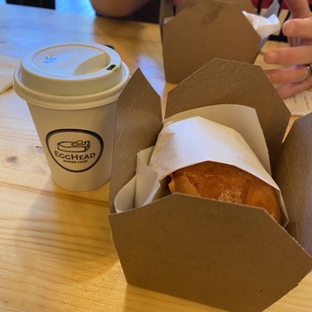 Egghead Sando Cafe - Cardboard type containers,  need for MORE napkins!! Definitely needed about 7-8 each with the dripping of the yolk - Breakfast & Brunch Near Me - San Jose, California