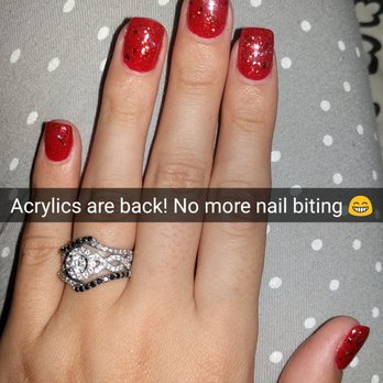 Nancy’s Nail Studio - New full set with red glitter polish. - Nail Salons Near Me - Camarillo, California Nancy’s Nail Studio - New full set with red glitter polish. - Nail Salons Near Me - Camarillo, California