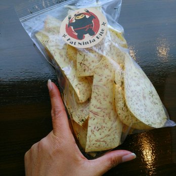 Fat Ninja Bite - Bag of taro chips seasoned with pink Himalayan salt and little bits of nori are oh so good! Made fresh daily. - Japanese Near Me - Toronto, Ontario Fat Ninja Bite - Bag of taro chips seasoned with pink Himalayan salt and little bits of nori are oh so good! Made fresh daily. - Japanese Near Me - Toronto, Ontario