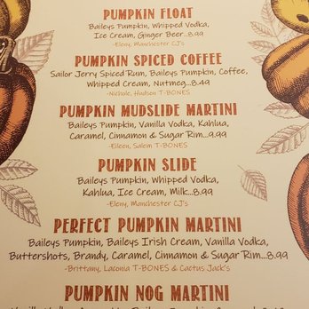 T-BONES Great American Eatery - Pumpkin drink menu - American Near Me - Laconia, New Hampshire T-BONES Great American Eatery - Pumpkin drink menu - American Near Me - Laconia, New Hampshire