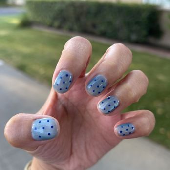 Nature Love Salon - Light blue cat eye with polka dot by Selena - Nail Salons Near Me - Sacramento, California Nature Love Salon - Light blue cat eye with polka dot by Selena - Nail Salons Near Me - Sacramento, California