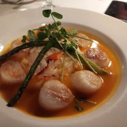 Belfry Inn & Bistro - Scallops over lobster risotto.
