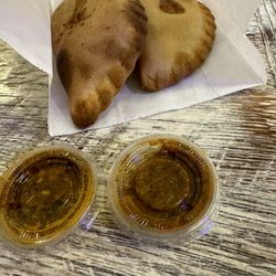 Beef and cheese empanada. Rice and beans empanada