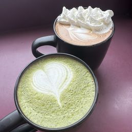 Rose matcha and mocha latte Rose matcha and mocha latte